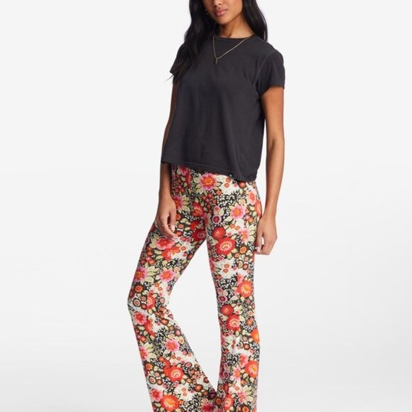BILLABONG Sun Down Flare Pants Sz M Multicolor Floral High Rise Stretchy Viscose - Picture 4 of 10